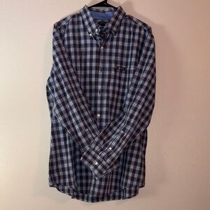 Chaps Navy and White Plaid Button Down Shirt